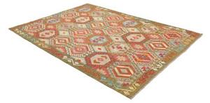 Tappeto Kilim Geometrico Verde Oliva Rosso Mattone 180x246 Cm