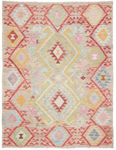 Tappeto Kilim Geometrico Beige Rosso 154x201 Cm