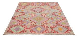 Tappeto Kilim Geometrico Grigio Tortora Rosso 152x208 Cm