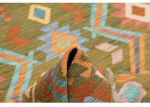 Tappeto Kilim Geometrico Verde Oliva Multicolore 150x200 Cm