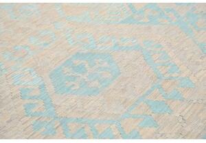 Tappeto Kilim Geometrico Beige Azzurro 184x244 Cm