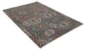 Tappeto Kilim Geometrico Grigio Scuro Marrone 128x185 Cm