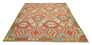 Tappeto Kilim Geometrico Verde Oliva Rosso Mattone 180x246 Cm