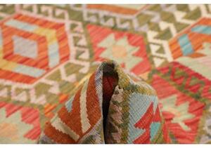 Tappeto Kilim Geometrico Verde Oliva Rosso Mattone 180x246 Cm