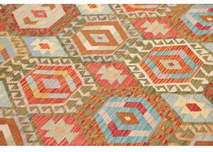 Tappeto Kilim Geometrico Verde Oliva Rosso Mattone 180x246 Cm