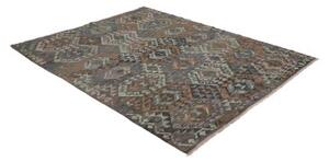 Tappeto Kilim Geometrico Marrone Scuro Verde Acqua 168x204 Cm