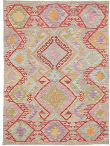 Tappeto Kilim Geometrico Grigio Tortora Rosso 152x208 Cm