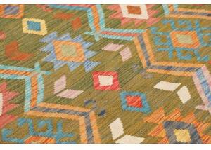 Tappeto Kilim Geometrico Verde Oliva Multicolore 150x200 Cm