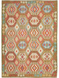 Tappeto Kilim Geometrico Verde Oliva Rosso Mattone 180x246 Cm