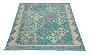 Tappeto Kilim Stilizzato Verde Acqua Grigio Chiaro 103x153 Cm