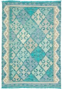 Tappeto Kilim Stilizzato Verde Acqua Grigio Chiaro 103x153 Cm