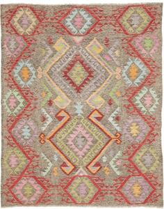 Tappeto Kilim Geometrico Marrone Rosso 154x190 Cm