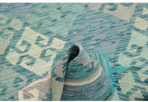Tappeto Kilim Stilizzato Verde Acqua Grigio Chiaro 103x153 Cm