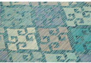 Tappeto Kilim Stilizzato Verde Acqua Grigio Chiaro 103x153 Cm