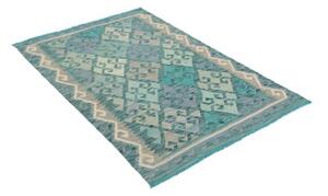 Tappeto Kilim Stilizzato Verde Acqua Grigio Chiaro 103x153 Cm