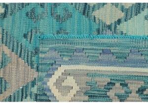 Tappeto Kilim Stilizzato Verde Acqua Grigio Chiaro 103x153 Cm