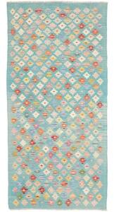 Tappeto Kilim Geometrico Turchese Multicolore 94x196 Cm