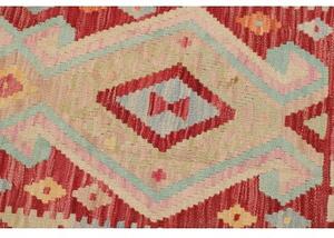Tappeto Kilim Geometrico Rosso Azzurro Corsia 62x195 Cm