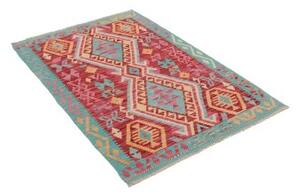 Tappeto Kilim Geometrico Rosso Azzurro 100x141 Cm