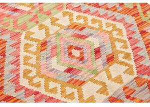 Tappeto Kilim Geometrico Arancione Beige Corsia 85x298 Cm