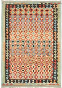 Tappeto Kilim Geometrico Rosso Mattone Celeste 104x151 Cm