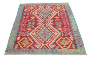 Tappeto Kilim Geometrico Rosso Azzurro 100x141 Cm
