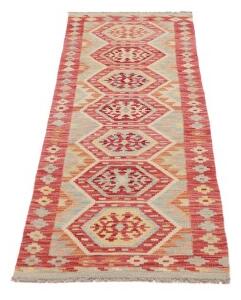Tappeto Kilim Stilizzato Rosso Mattone Beige Corsia 58x196 Cm