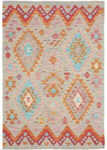 Tappeto Kilim Geometrico Grigio Azzurro Arancione 98x146 Cm