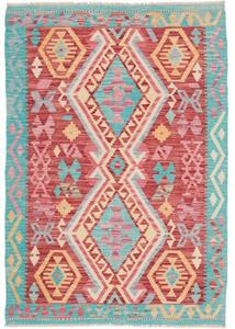 Tappeto Kilim Geometrico Rosso Azzurro 100x141 Cm
