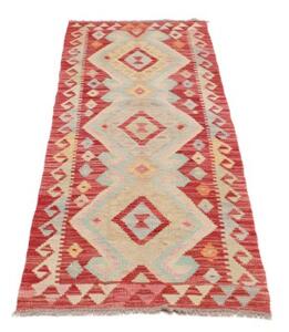 Tappeto Kilim Geometrico Rosso Azzurro Corsia 62x195 Cm