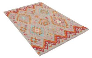 Tappeto Kilim Geometrico Grigio Azzurro Arancione 98x146 Cm