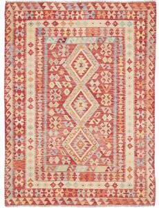 Tappeto Kilim Stilizzato Rosso Avorio 199x292 Cm