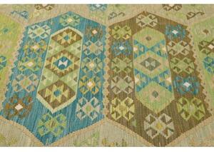 Tappeto Kilim Geometrico Verde Beige 193x299 Cm