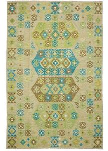 Tappeto Kilim Geometrico Verde Beige 193x299 Cm