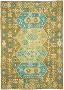 Tappeto Kilim Stilizzato Marrone Verde 206x293 Cm