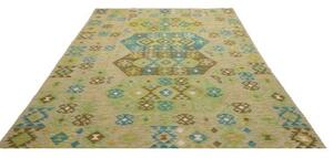 Tappeto Kilim Geometrico Verde Beige 193x299 Cm