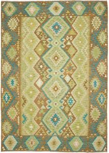 Tappeto Kilim Geometrico Marrone Verde 207x299 Cm