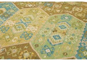 Tappeto Kilim Stilizzato Marrone Verde 206x293 Cm