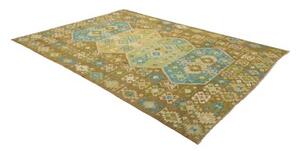 Tappeto Kilim Stilizzato Marrone Verde 206x293 Cm