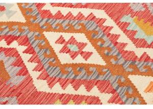 Tappeto Kilim Geometrico Rosso Avorio Corsia 81x249 Cm