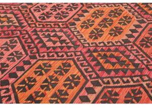 Tappeto Kilim Geometrico Rosso Corallo Nero 210x290 Cm
