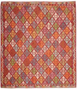 Tappeto Kilim Geometrico Rosso Mattone Multicolore Quadrato 258x292 Cm