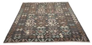 Tappeto Kilim Stilizzato Grigio Scuro Beige 156x195 Cm