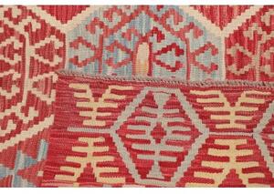 Tappeto Kilim Stilizzato Rosso Mattone Azzurro 180x236 Cm