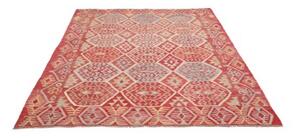 Tappeto Kilim Stilizzato Rosso Mattone Azzurro 180x236 Cm