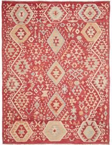 Tappeto Kilim Geometrico Rosso Beige 191x251 Cm