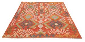 Tappeto Kilim Geometrico Arancione Azzurro 153x191 Cm