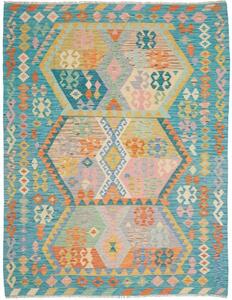 Tappeto Kilim Stilizzato Turchese Multicolore 177x228 Cm
