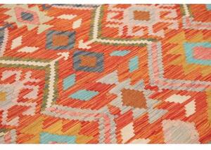 Tappeto Kilim Geometrico Arancione Azzurro 153x191 Cm