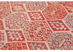 Tappeto Kilim Stilizzato Rosso Mattone Azzurro 180x236 Cm